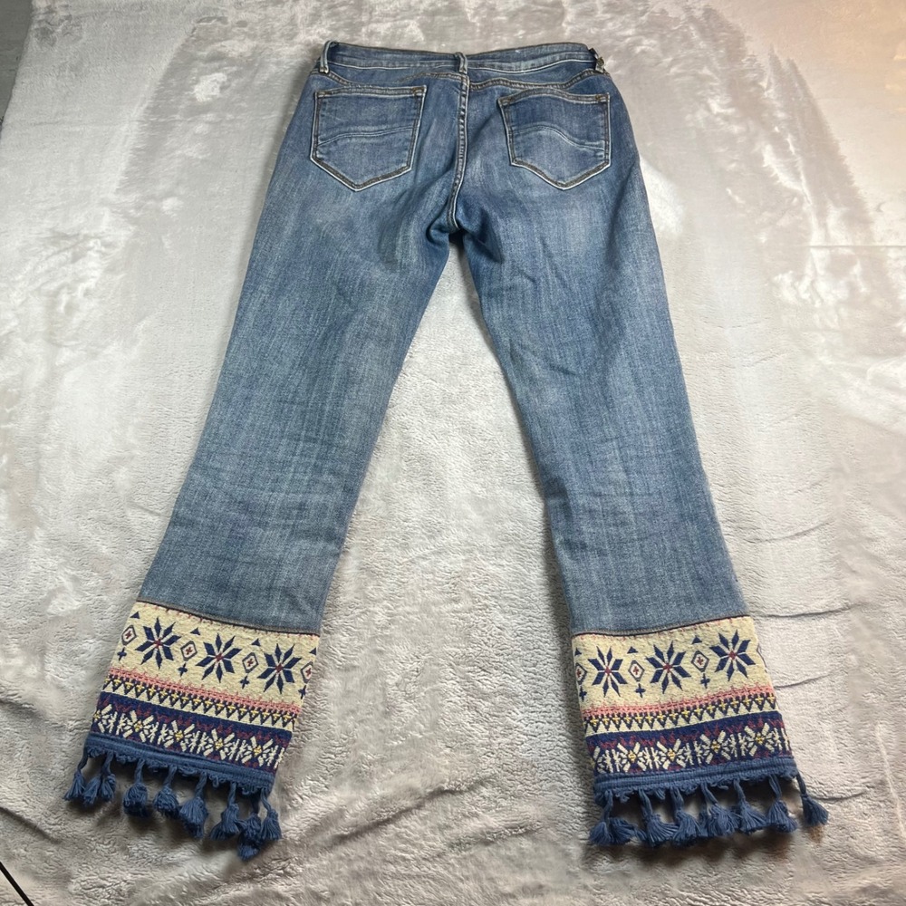 Driftwood Women's 27 Colette Jeans Blue Embroidered Fair Isle Tassel Fringe Hem - Picture 7 of 7